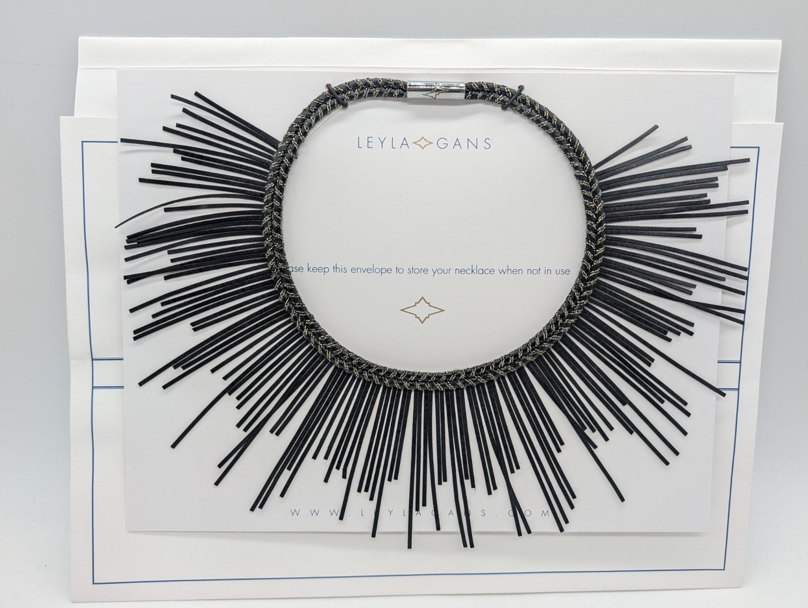BRAND NEW Sunburst Necklace Collar Vegan Leather Fringe Black Choker Leyla Gans