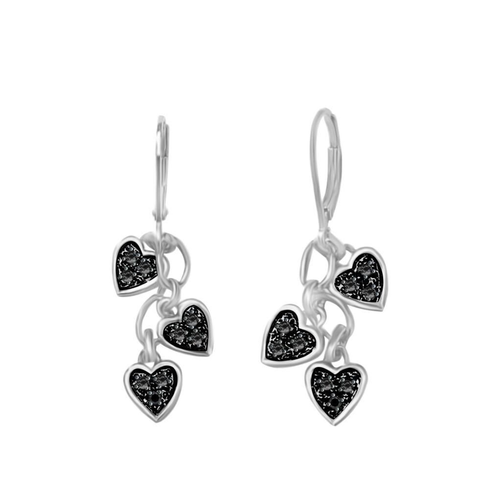 Natural Diamond Heart Dangle Earrings 14k White Gold Plated Sterling Silver