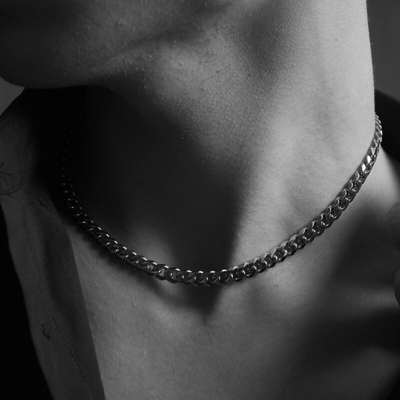 Cuban Chain Necklace Basic Stainless Steel Link Chain Chokers Vintage Colla