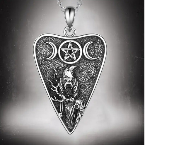 Rare PENTAGRAM PAGAN CROW RAVEN MOON Pendant 20″ 925 Sterling Silver Necklace