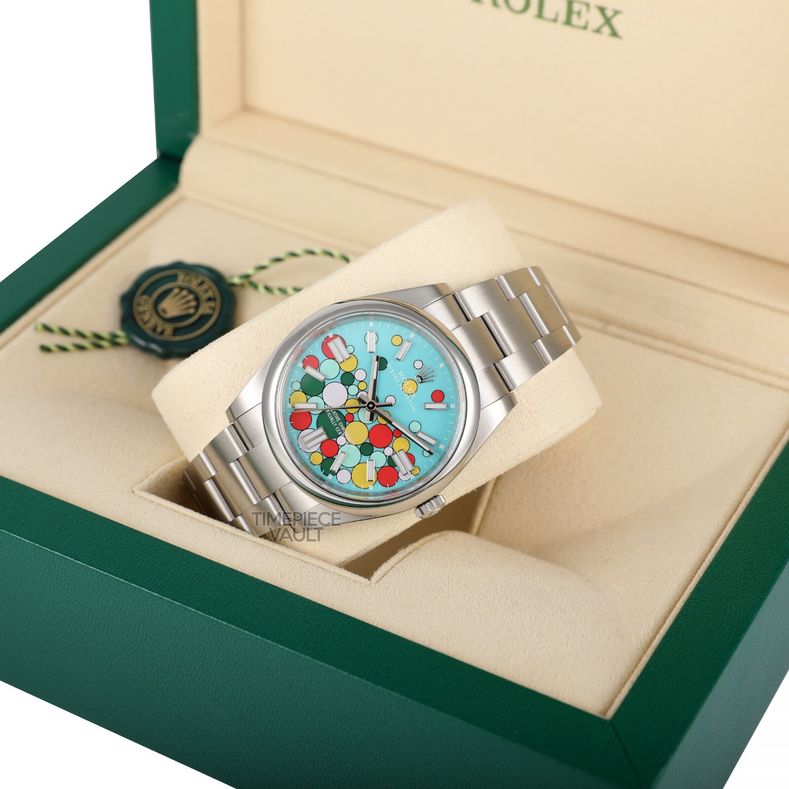 Rolex Men Oyster Perpetual 124300 Steel 41mm Custom Celebration Balloon Dial B&P