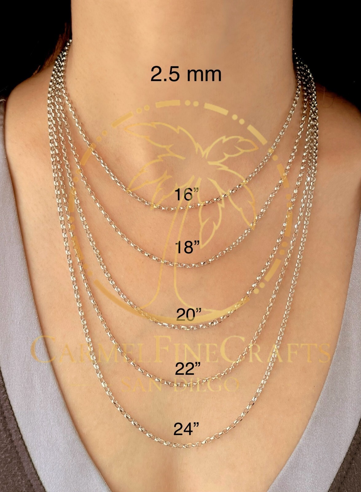 14K White Gold Round Rolo Cable Link Chain Necklace Diamond-Cut Chain 1.9-2.5mm