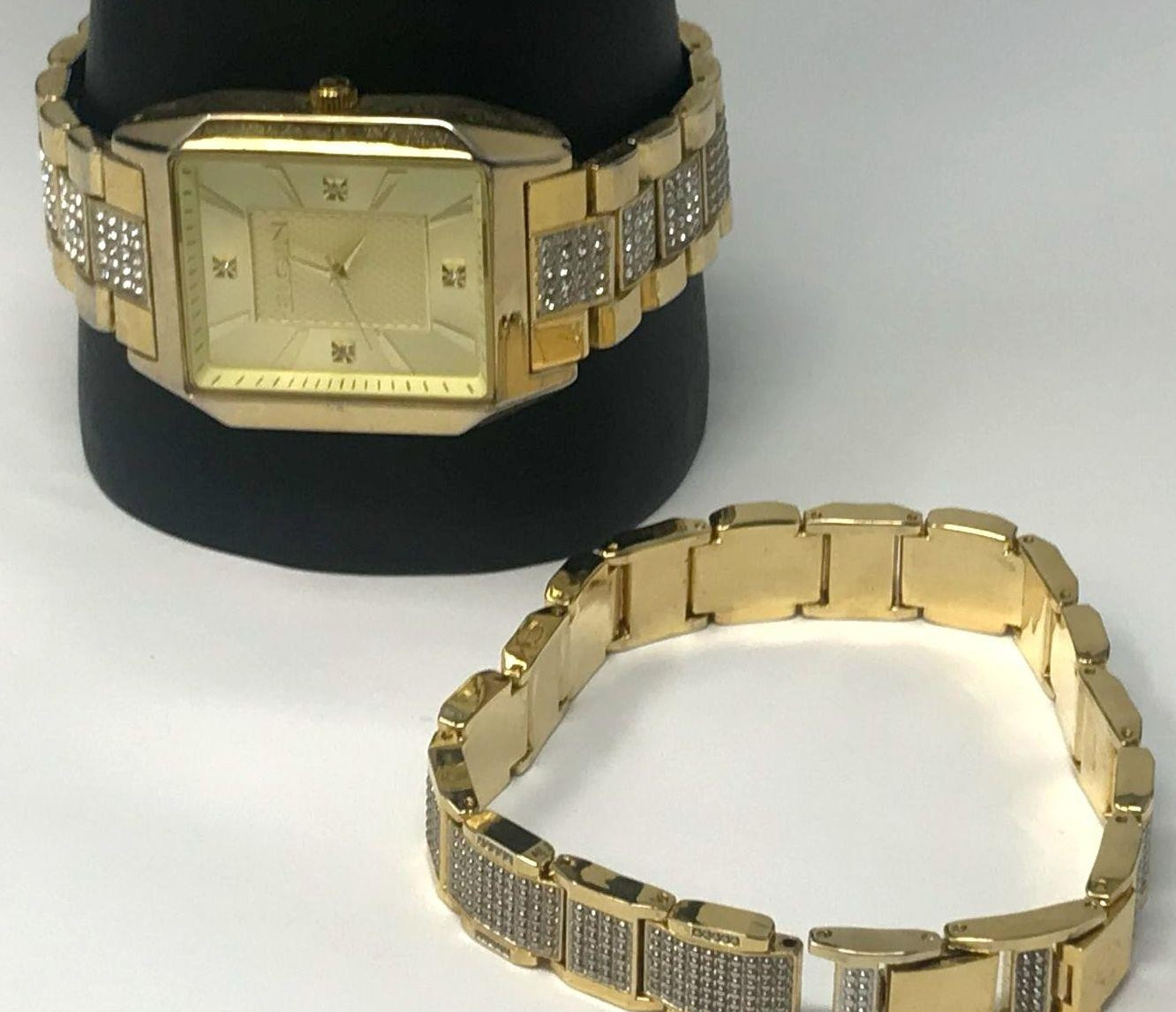 Elgin FG9754ST Gold Tone Quartz Analog Men’s Watch/Bracelet Combo! New battery