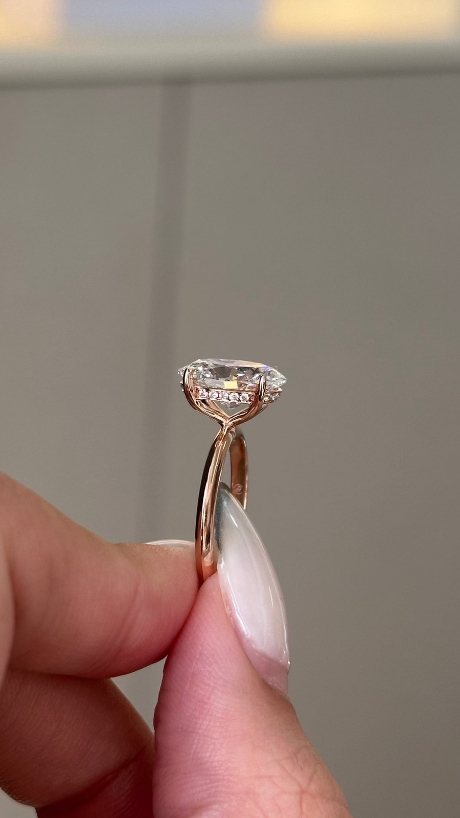2.5ct Oval Lab Grown Diamond Cut With Knife Edge Hidden Halo 18k Engagement Ring