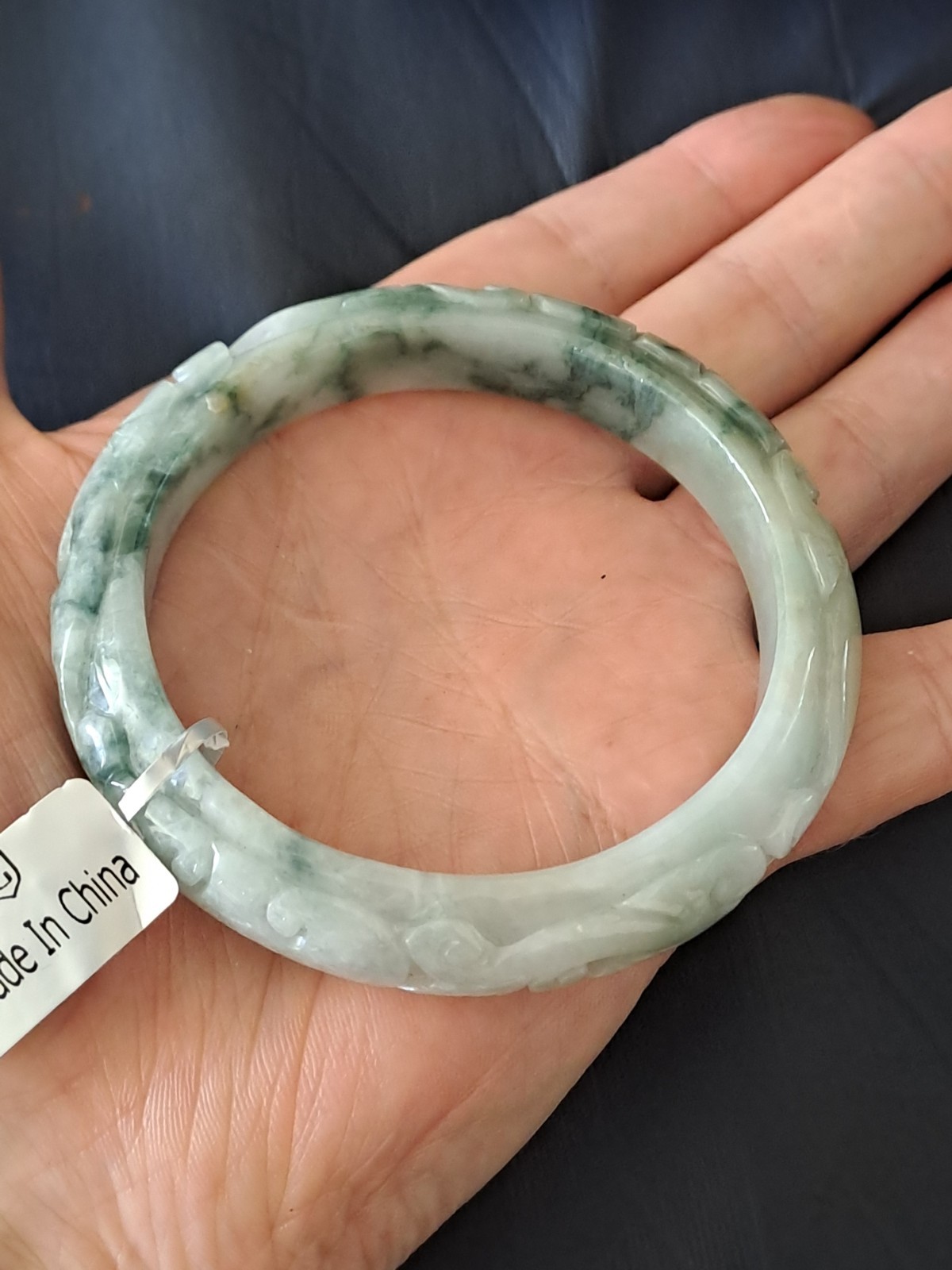 BURMESE JADEITE GRADE A CERTIFIED 300CTS ” DRAGON & PHOENIX ” CARVED BANGLE
