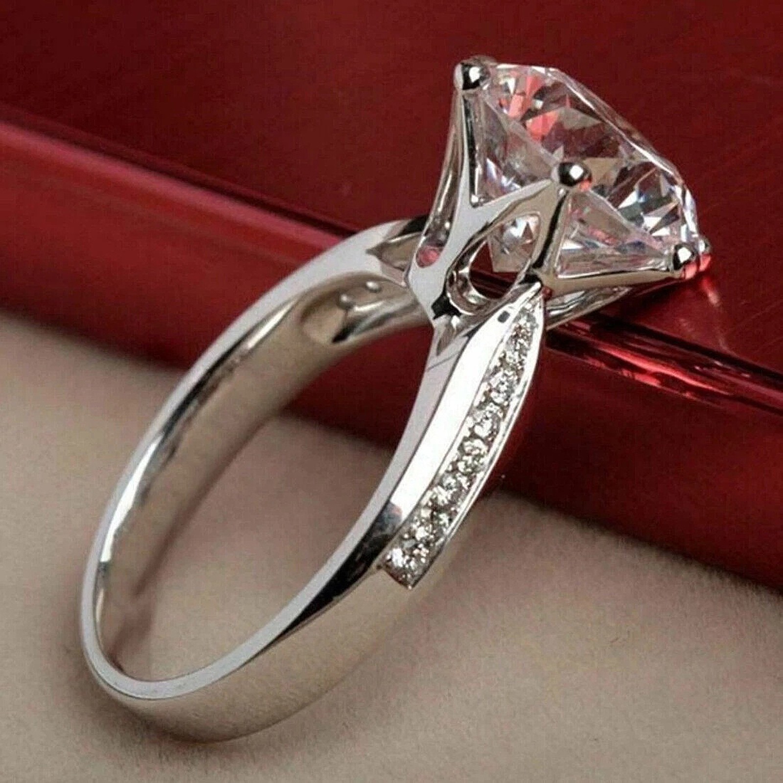 925 Sterling Silver 6.50Cts. Certified White Diamond Solitaire Ring- Tariff Free