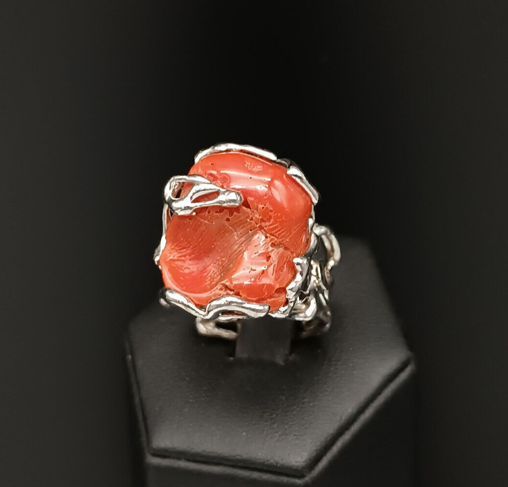 Women’s Ring Real Red Italian Red Silver White 925 Adjustable Band