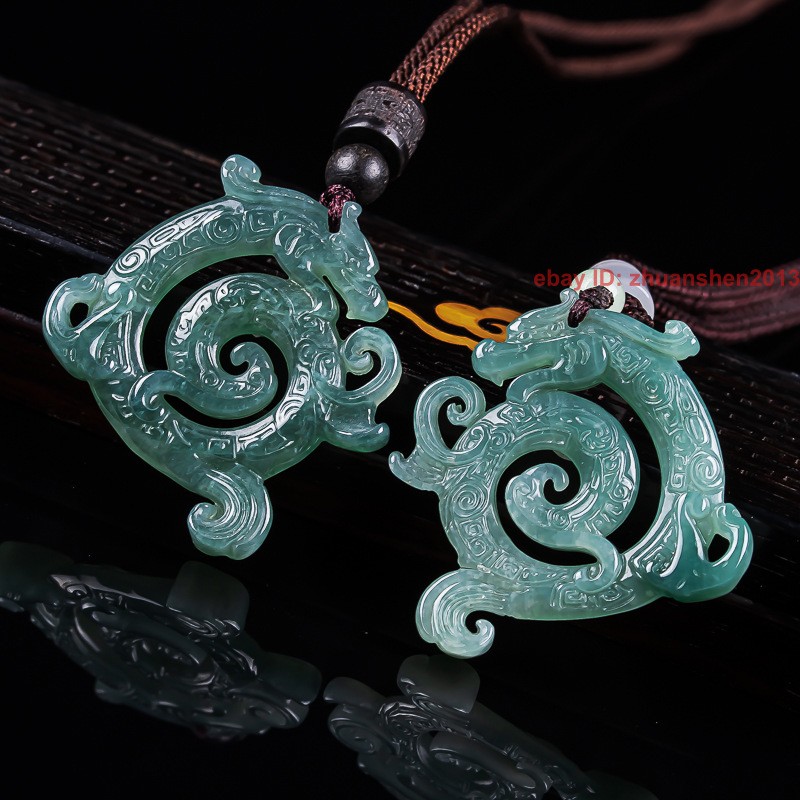 Natural Grade A Jade jadeite Carving Retro Dragon Amulet Lucky Pendant Necklace
