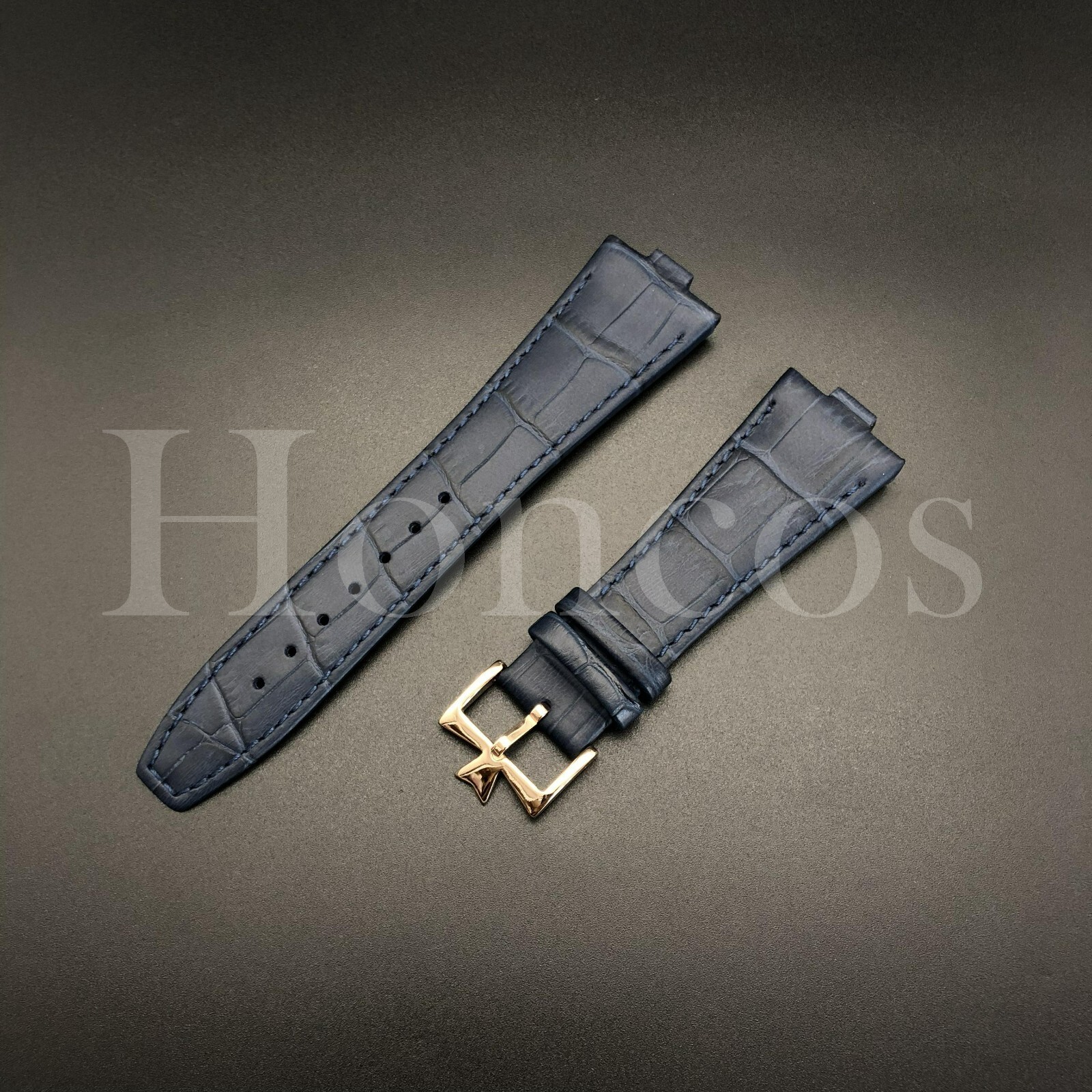 26X18MM D/Blue Genuine Leather Watch Strap Band Fits For VC Overseas Rose Buckle