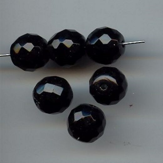 12 VINTAGE AUSTRIAN JET FIRE POLISHED GLASS 11mm. ROUND FACETED BEADS 4059