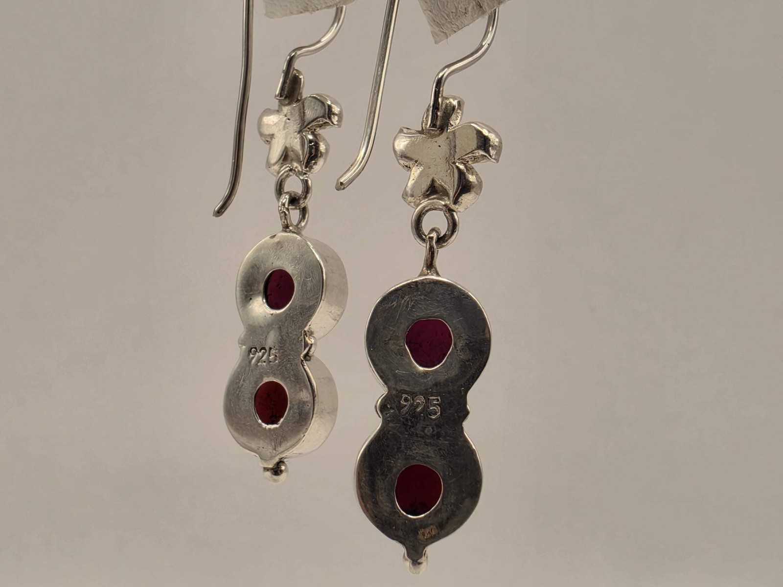 Genuine Rhodolite Garnet Drop Earrings Solid 925 Sterling Silver 1.75 Inch Doubl