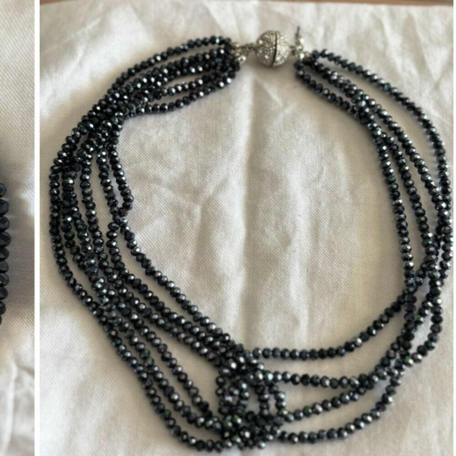 Susan Graver Black Aurora Crystal 2-in-1 Convertible Necklace Magnetic Clasp
