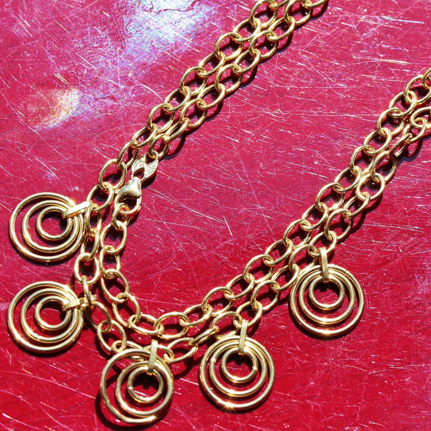 14k yellow gold necklace Italian 17.0″ fancy circular dangle 6.4gr EternaGold