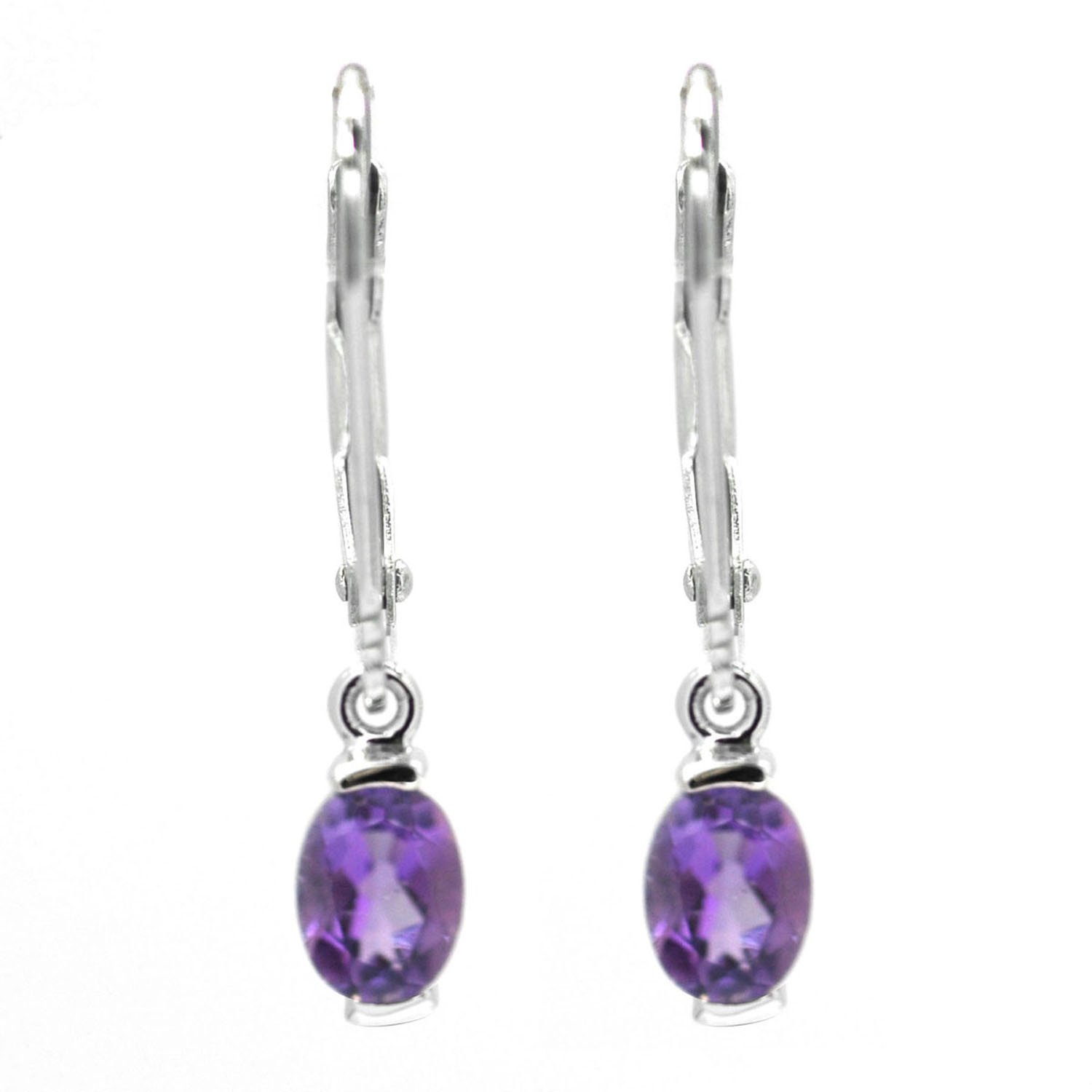 De Buman 0.84ctw Birthdaystone Amethyst 925 Silver Leverback Dangle Earrings