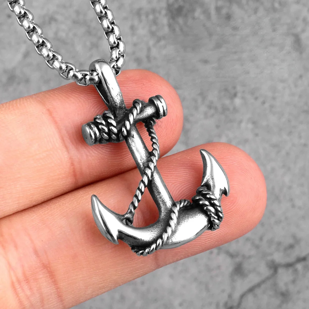 Sea Anchor Pendant Necklace Men Punk Rock Hip Hop Jewelry Gift