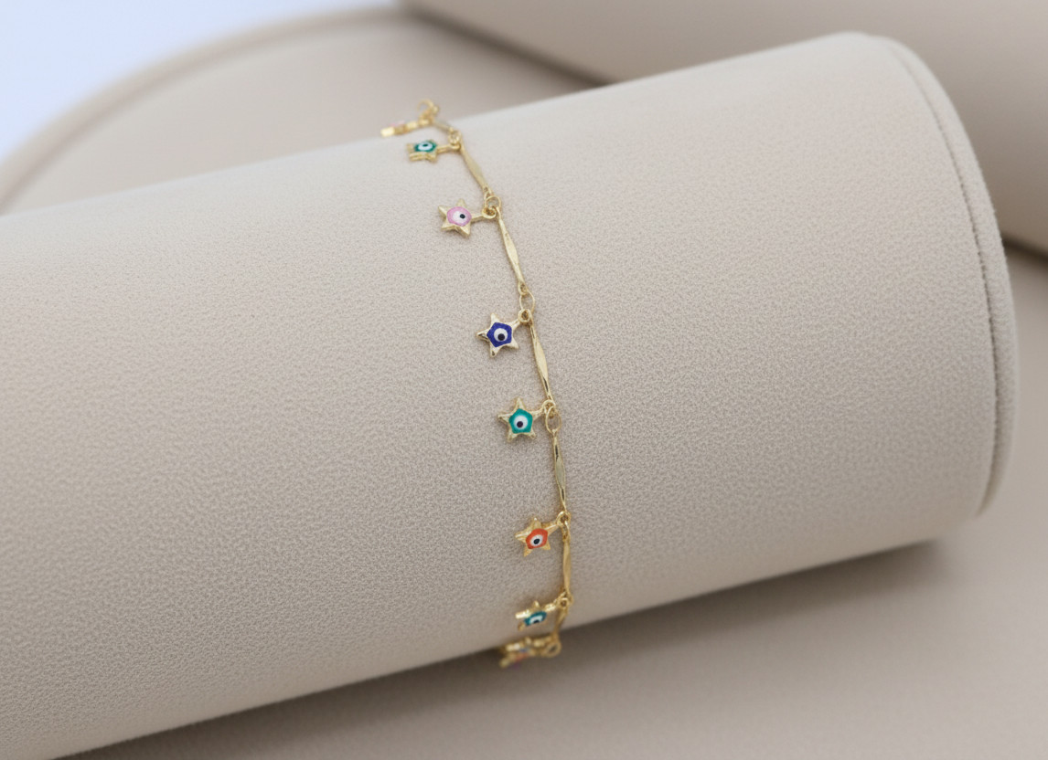 Charming Floral Evil Eye Bracelet Gold Plated Designer Multi-Color Chain