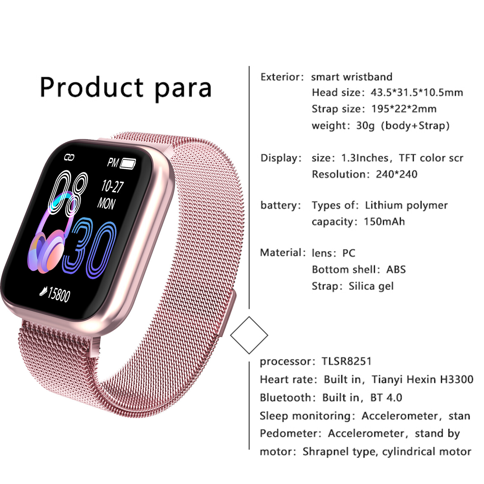 Bluetooth Smart Watch Sports Fitness Tracker Sleep Monitor Watch for Men Women