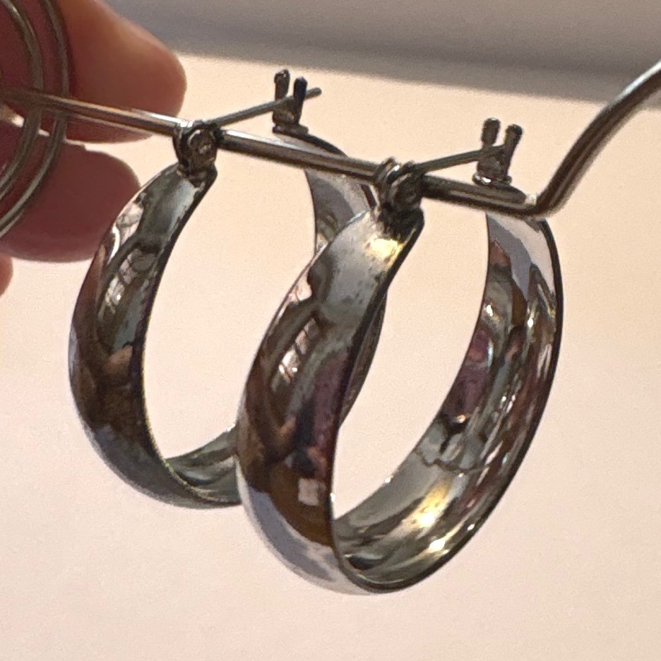 1980s Polished Silver Tone Wide Band Round Hoop Earrings 1 Inch