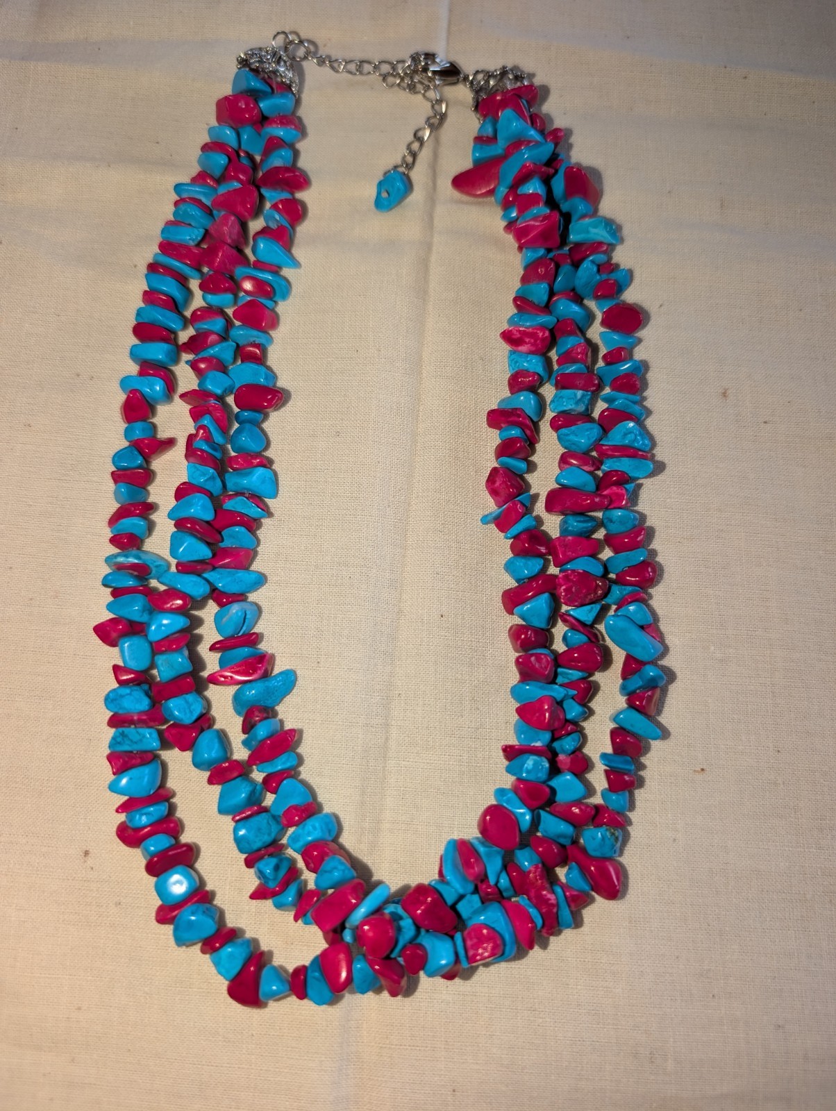 Multi-Stand Tumbled Turquoise And Red Coral Chip Stones