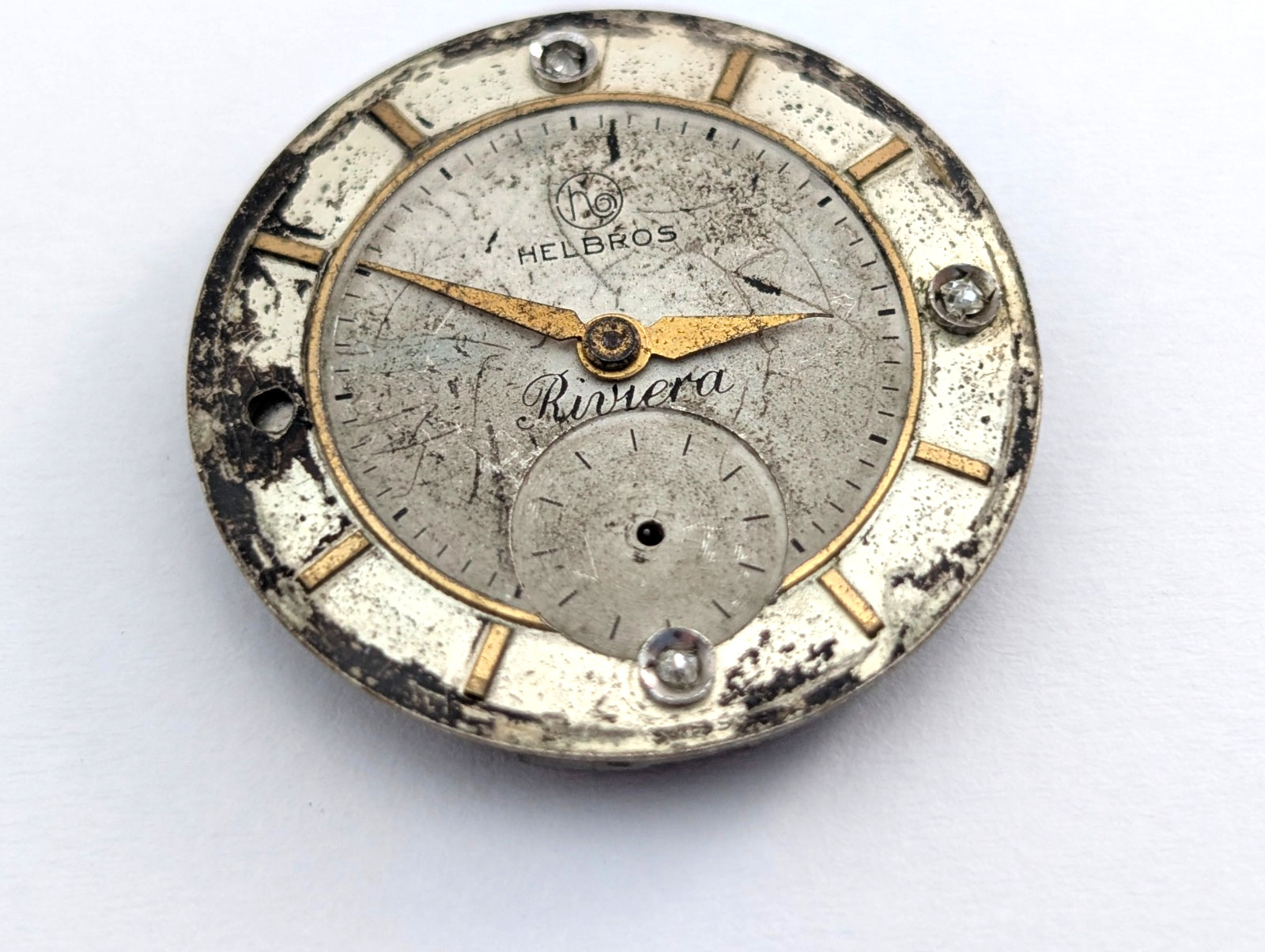 HELBROS Riveria 84 17j Mechanical Watch Movement Vintage Men’s 27mm PARTS REPAIR