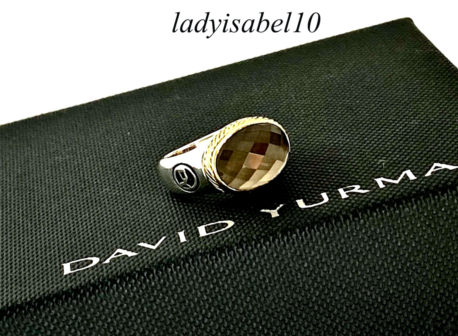 Sz. 6 David Yurman 18k Gold Silver Smokey Quartz Petite Ring w Pouch – Authentic