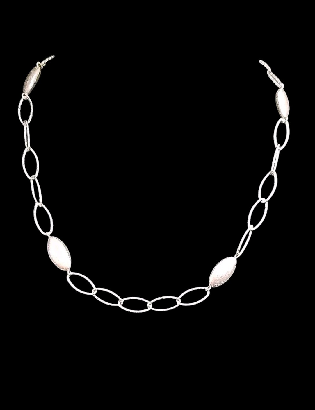 16″ CHARLES GARNIER, Solid Sterling Silver 4 Station Oval Bead Link Necklace
