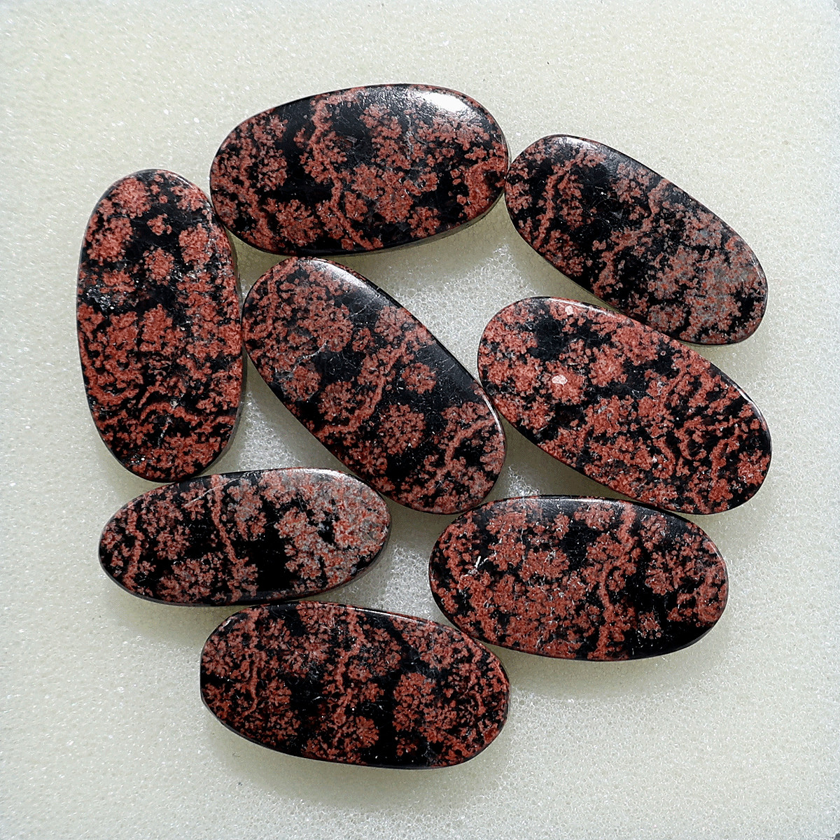 Cherry Blossoms In Lava~ 8 PC Natural Flower Obsidian 28mm-30mm Oval Cabochons