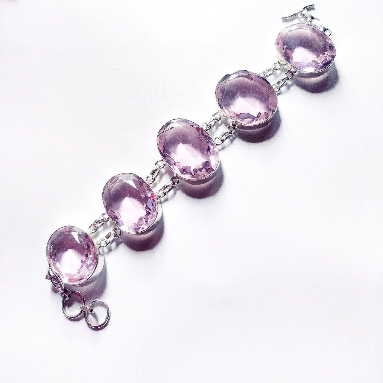 Alluring Pink Kunzite Gemstone 925 Sterling Silver Handmade Jewelry Bracelet 8″