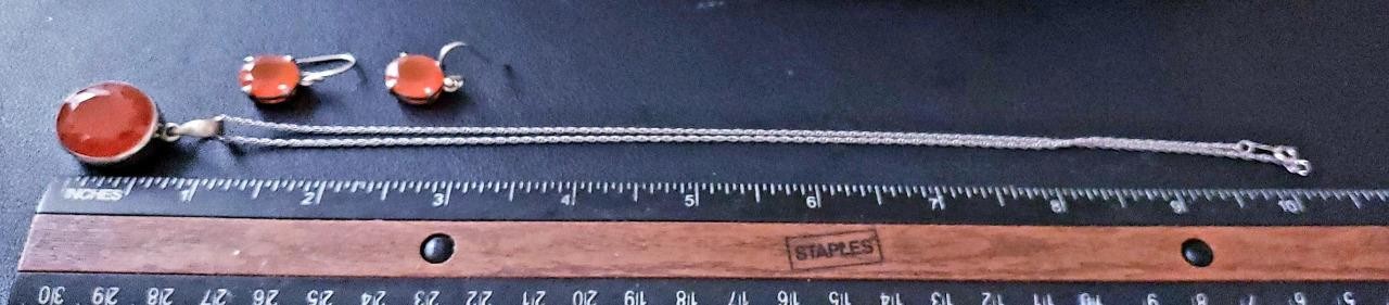 Vintage 925 Sterling Silver Carnelian Necklace / Earrings Set (13.5 grams)!
