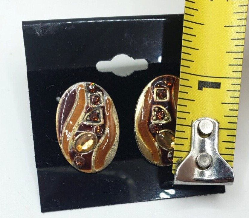 Enamel Brown Red With Faux Citrine an Garnet Stud Pierced Earrings