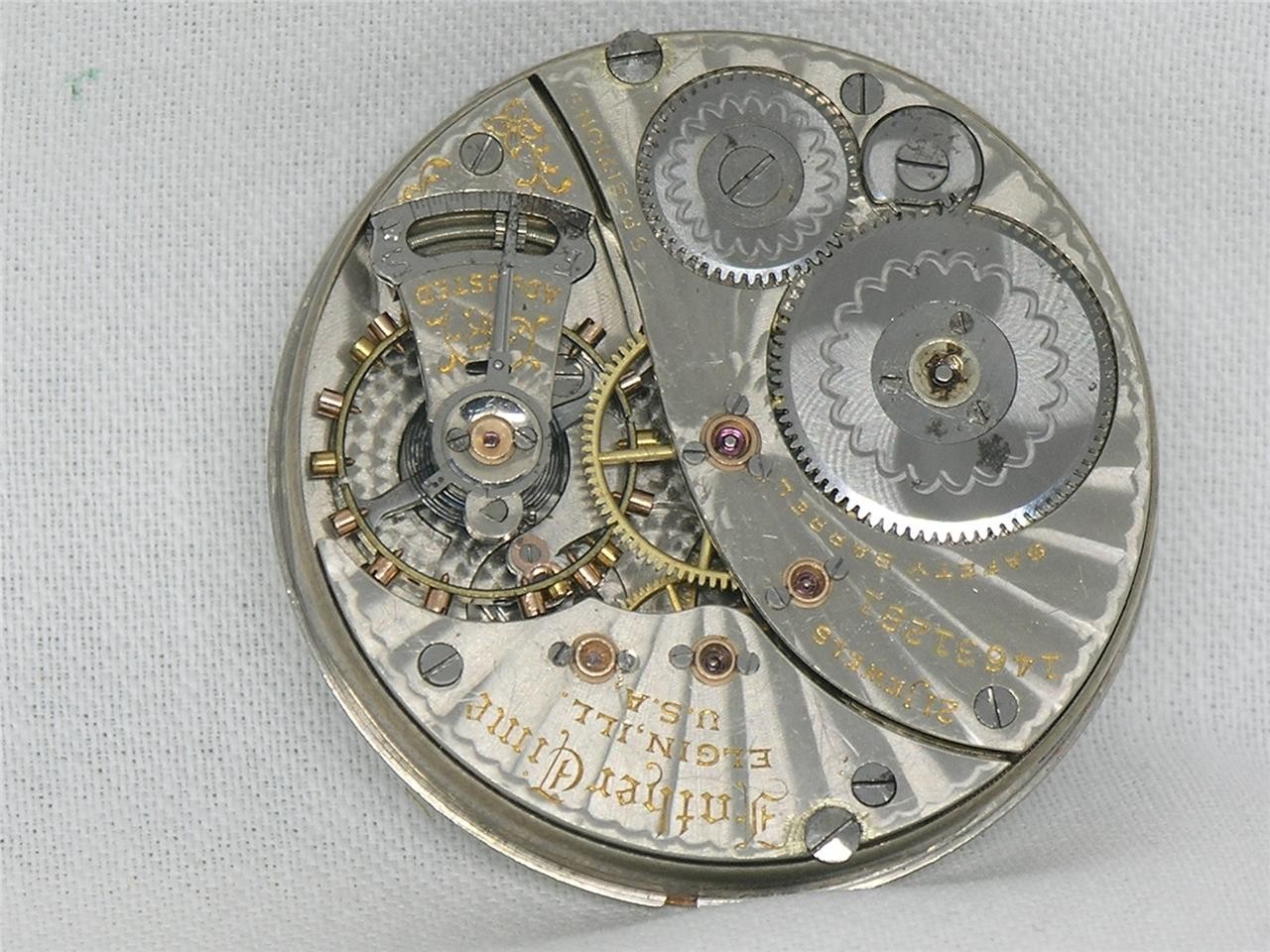 VINTAGE 16S ELGIN GR 374 FATHER TIME RAILROAD 21 JEWEL WATCH MOVEMENT & DIAL