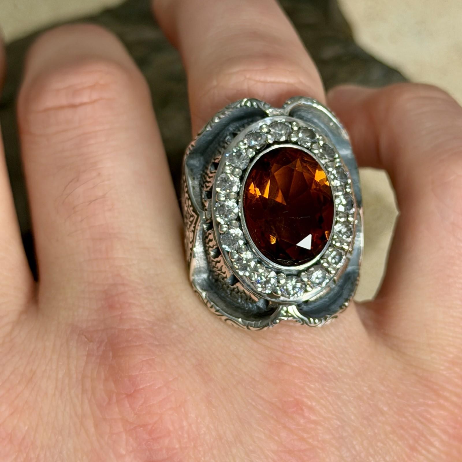 925 Men Handmade Zultanite Alexandrite Gemstone Hand-Engraved Turkish Ring