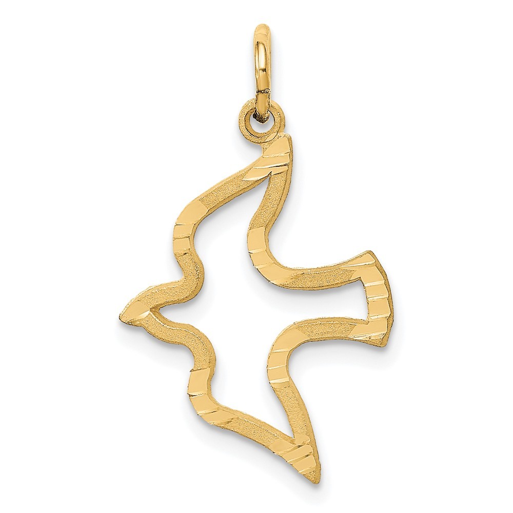 14K Yellow Gold Satin and Diamond-Cut Dove Cut-out Charm Pendant
