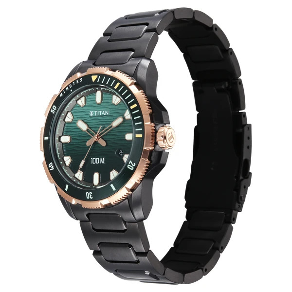 Titan Diver 100M Quartz Watch Men Blue Dial Steel Strap Lume Bezel Pro 10067KM02