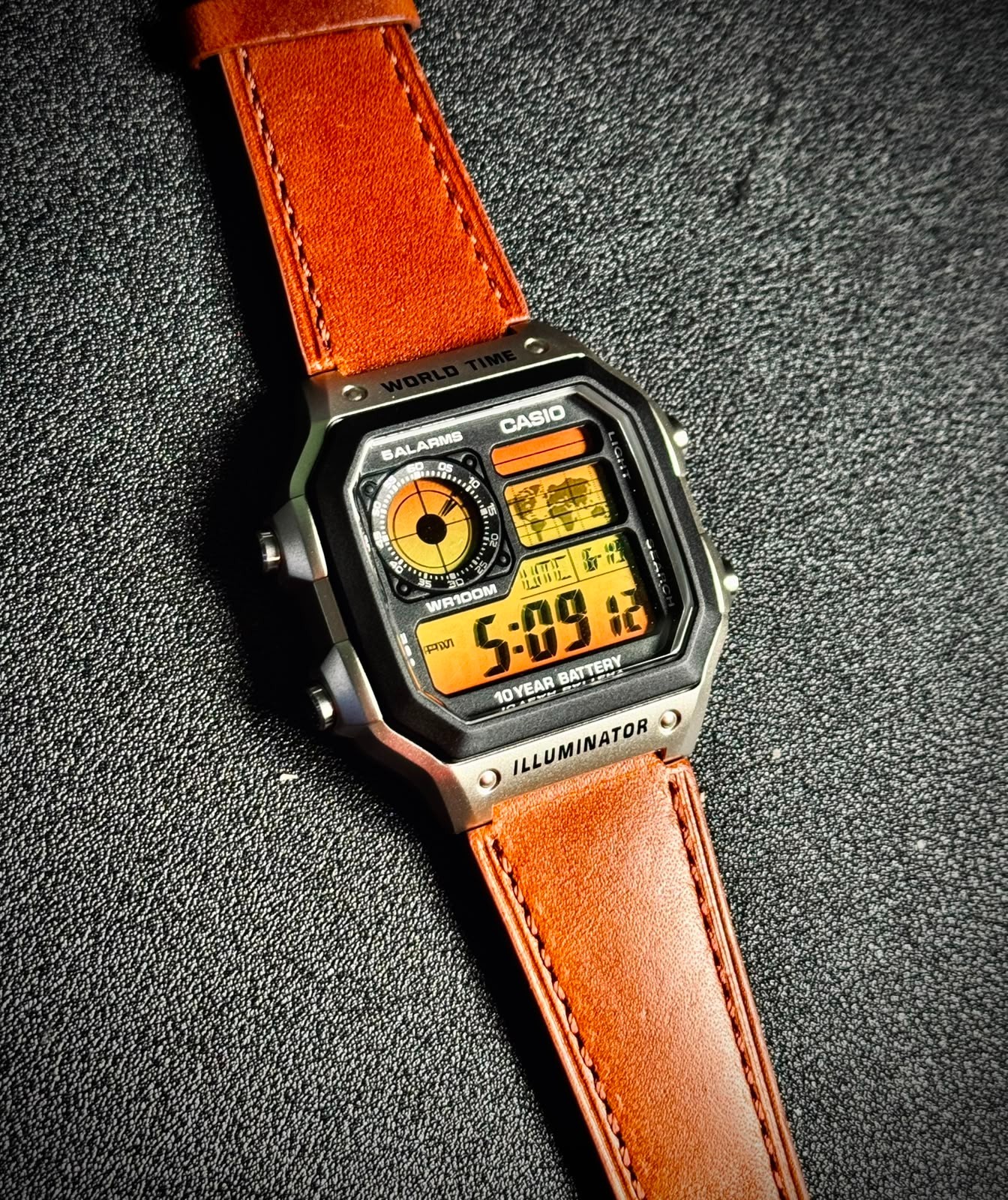 Casio AE-1200WH Royale Mod Custom Leather Strap Yellow/Orange Gradient Filter