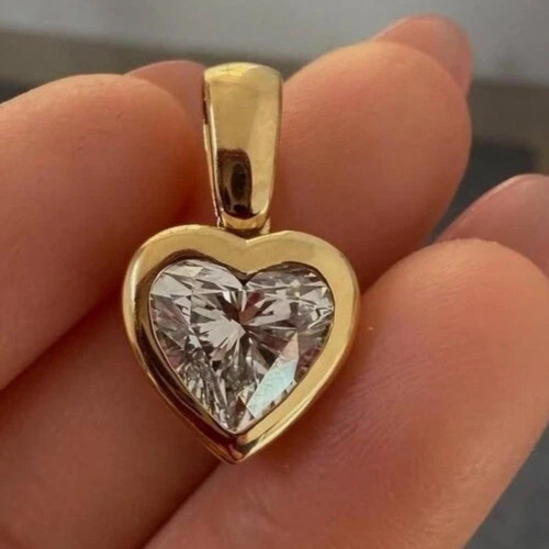 4.00 Ct Heart-Cut EF/VS1 Lab Grown Diamond Bezel Pendant Yellow Gold 14K
