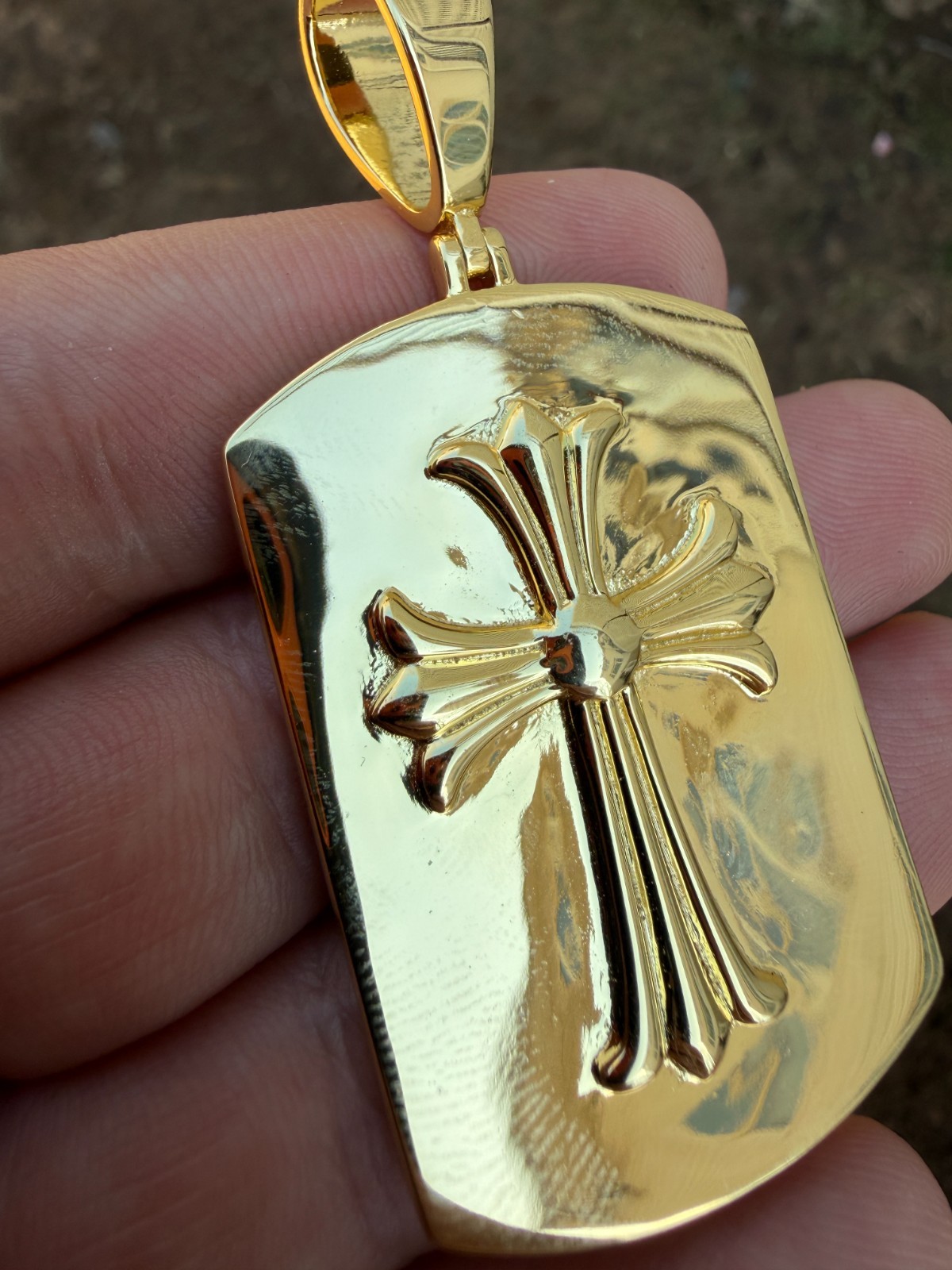 Hearts Of Chrome Dog Tag Plain 14k Gold Over Real 925 Silver Pendant Necklace