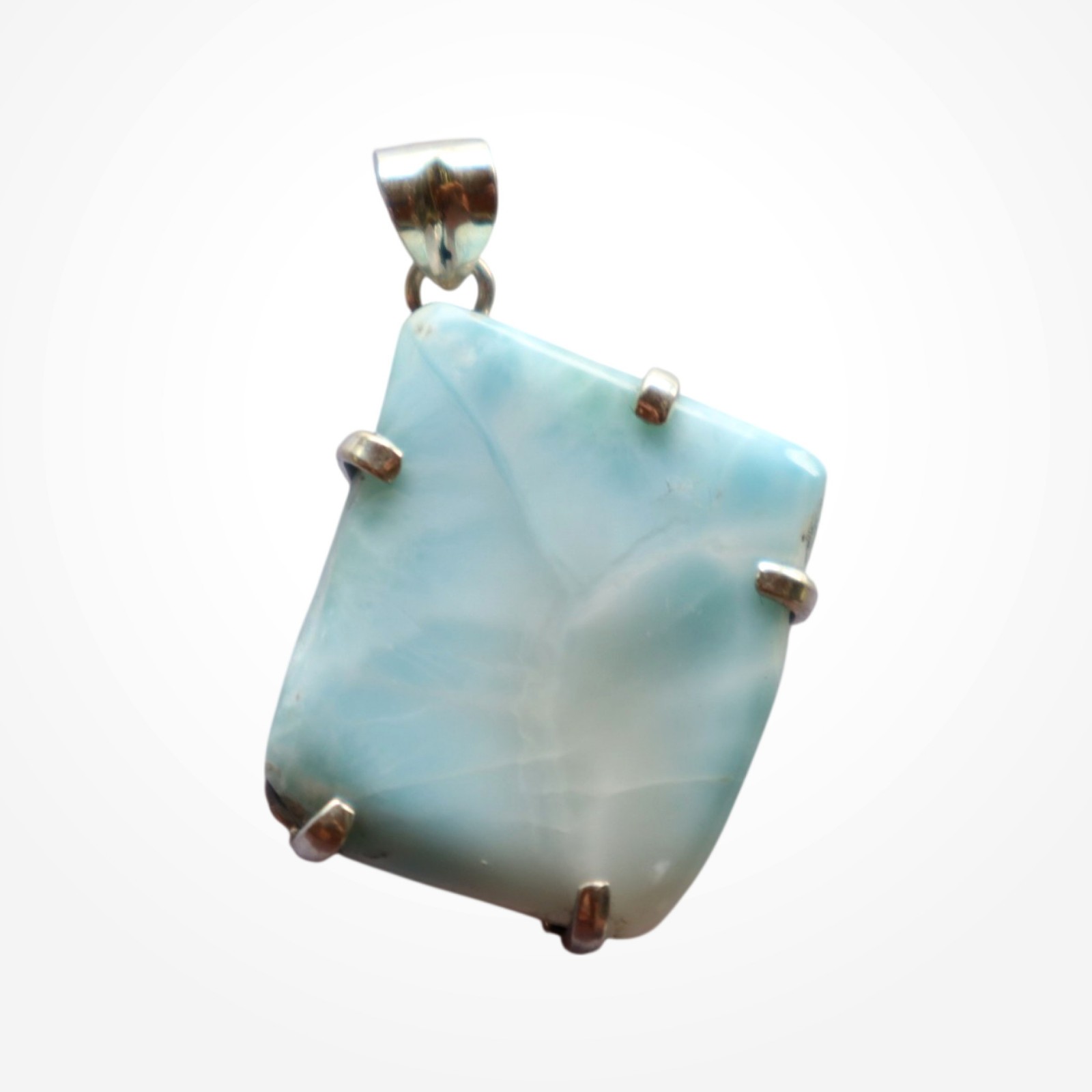 Genuine 15.7g heavy Light Blue Larimar 925 Sterling Silver Slab Pendant 44mm