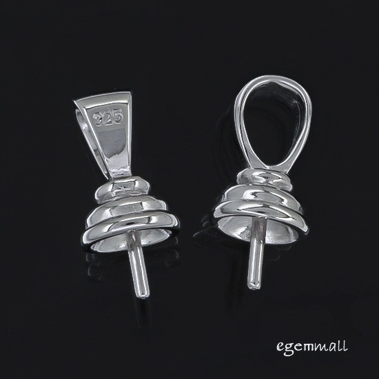 1PC Fine Sterling Silver Pendant Bail Connector with Pearl Cup Pin #97411