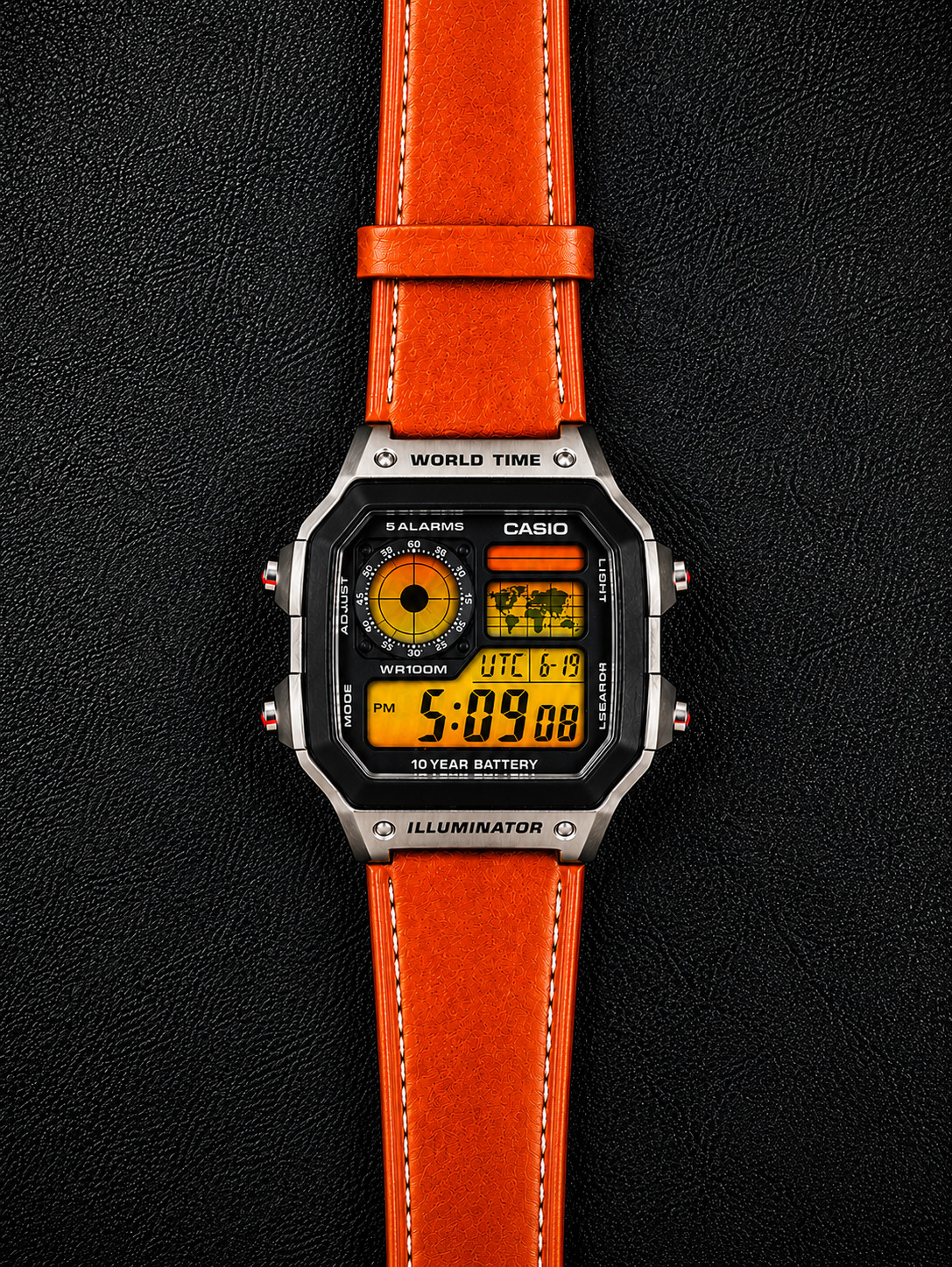 Casio AE-1200WH Royale Mod Custom Leather Strap Yellow/Orange Gradient Filter