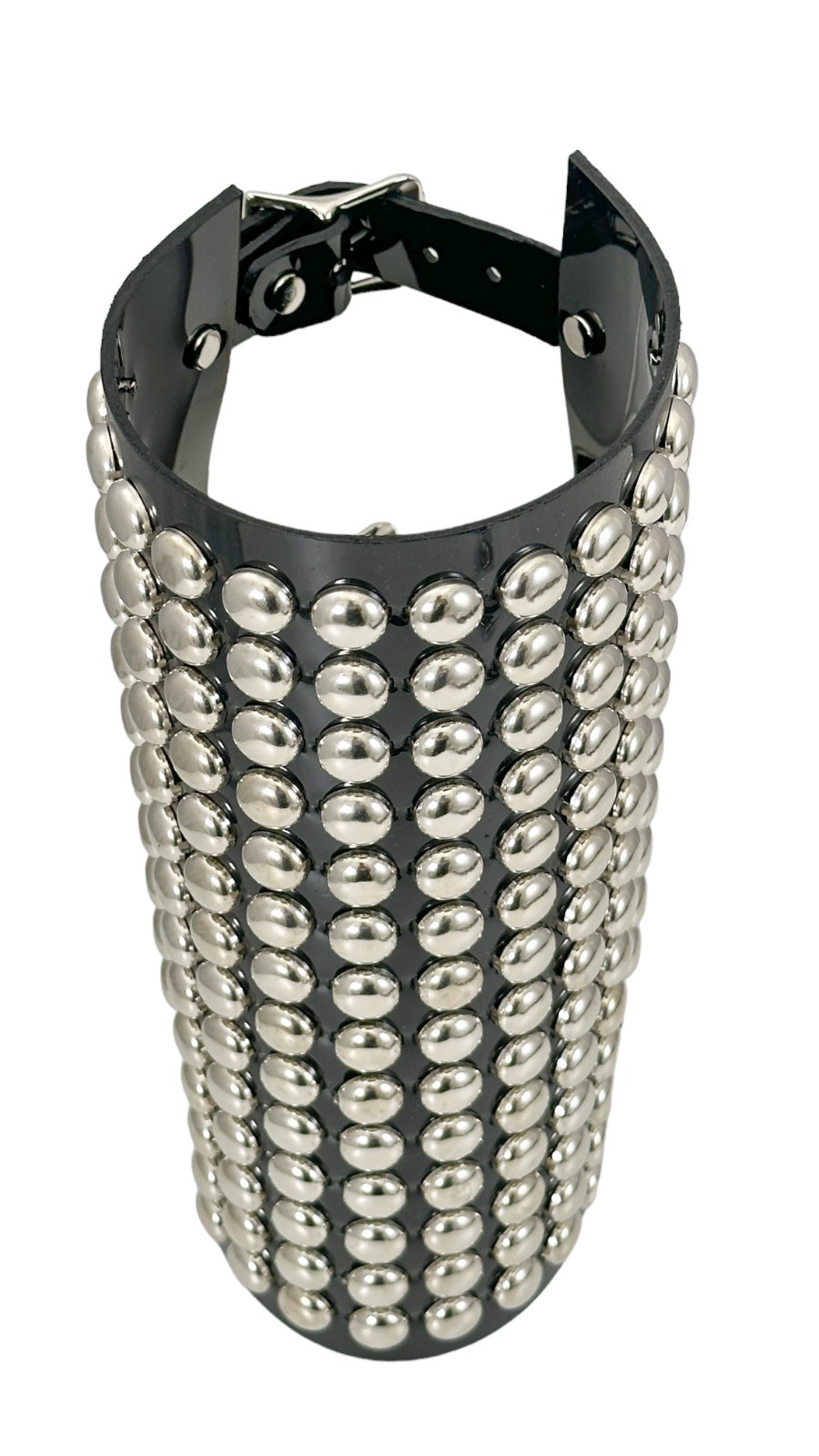 14 ROW ROUND STUD GAUNTLET BRACER WITH BUCKLE PVC VINYL PUNK THRASH METAL USA