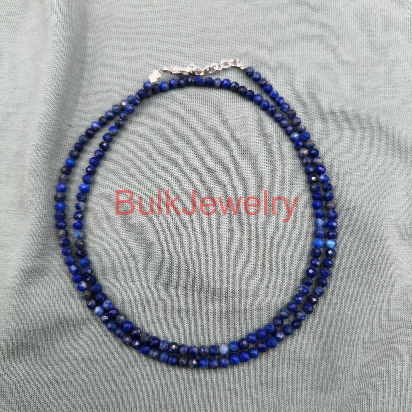 Lapis Lazuli 2mm Faceted Beaded Necklace | Sterling Silver Clasp | Handmade Min