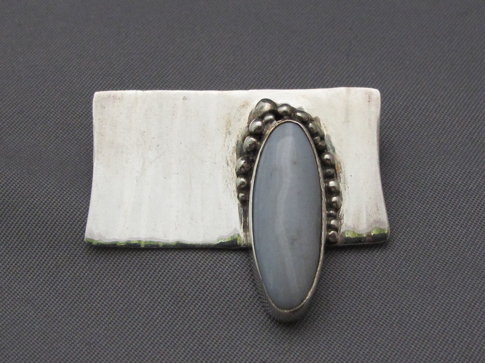 Unusual STUDIO CRAFT Handmade Sterling PIN w/GRAY STONE-CC Symbol Mark