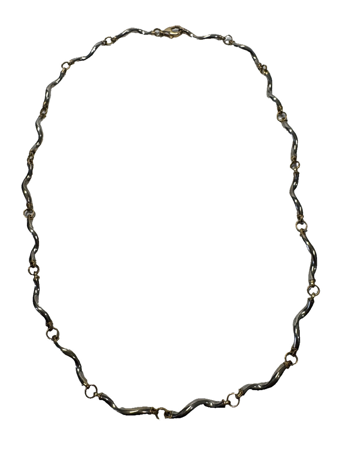 9ct White and Yellow Gold Twist Wave Link Necklace Hallmarked 8.77g