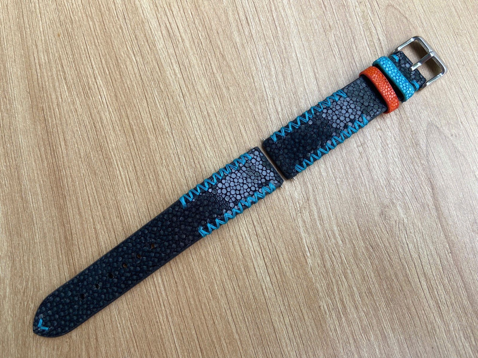 Black Stingray Leather Watch Strap Band, Size 18mm 19mm 20mm 21mm 22mm 24mm 26mm