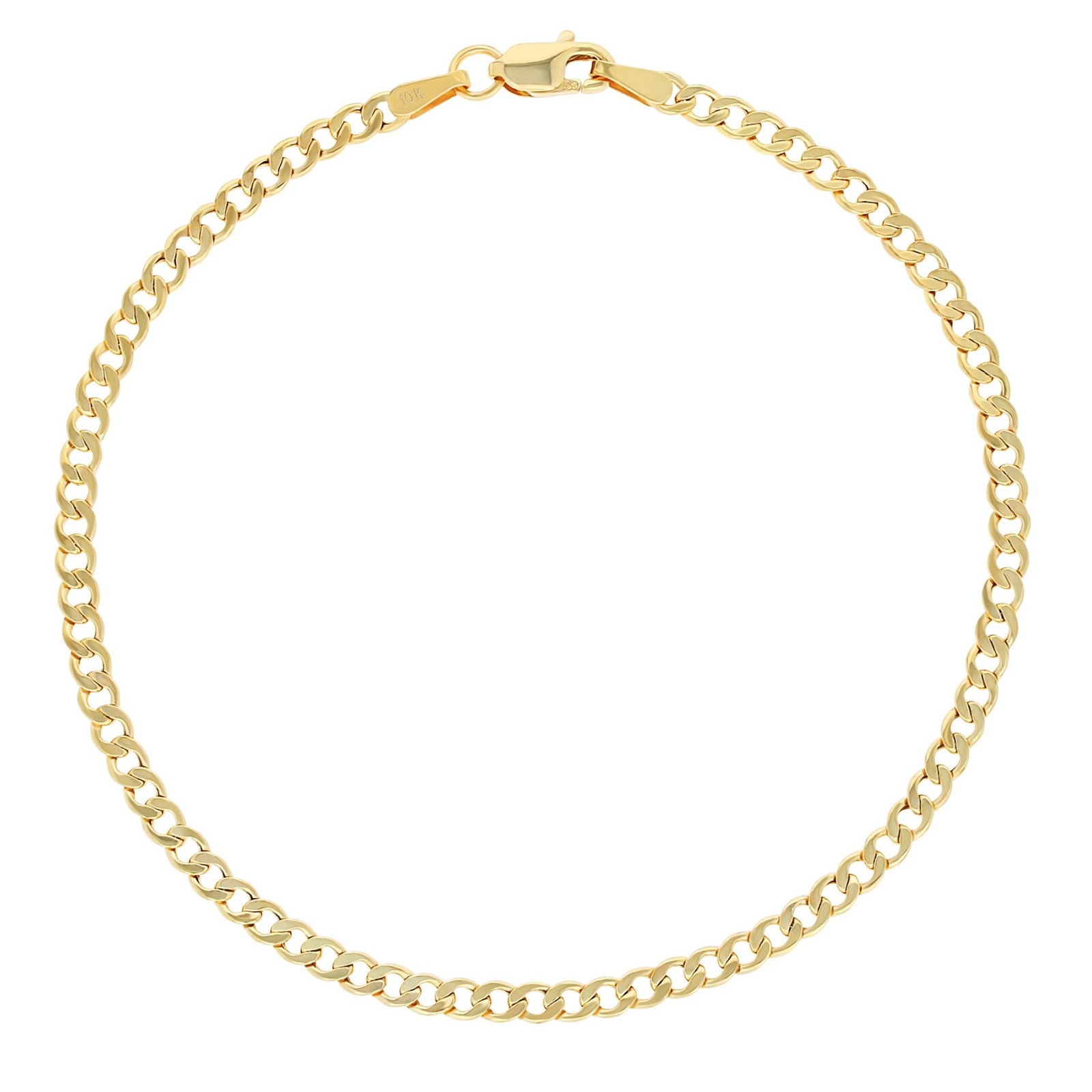 10K Yellow Gold 2.5mm Curb Cuban Link Chain Womens Bracelet or Anklet 7″ 8″ 9″