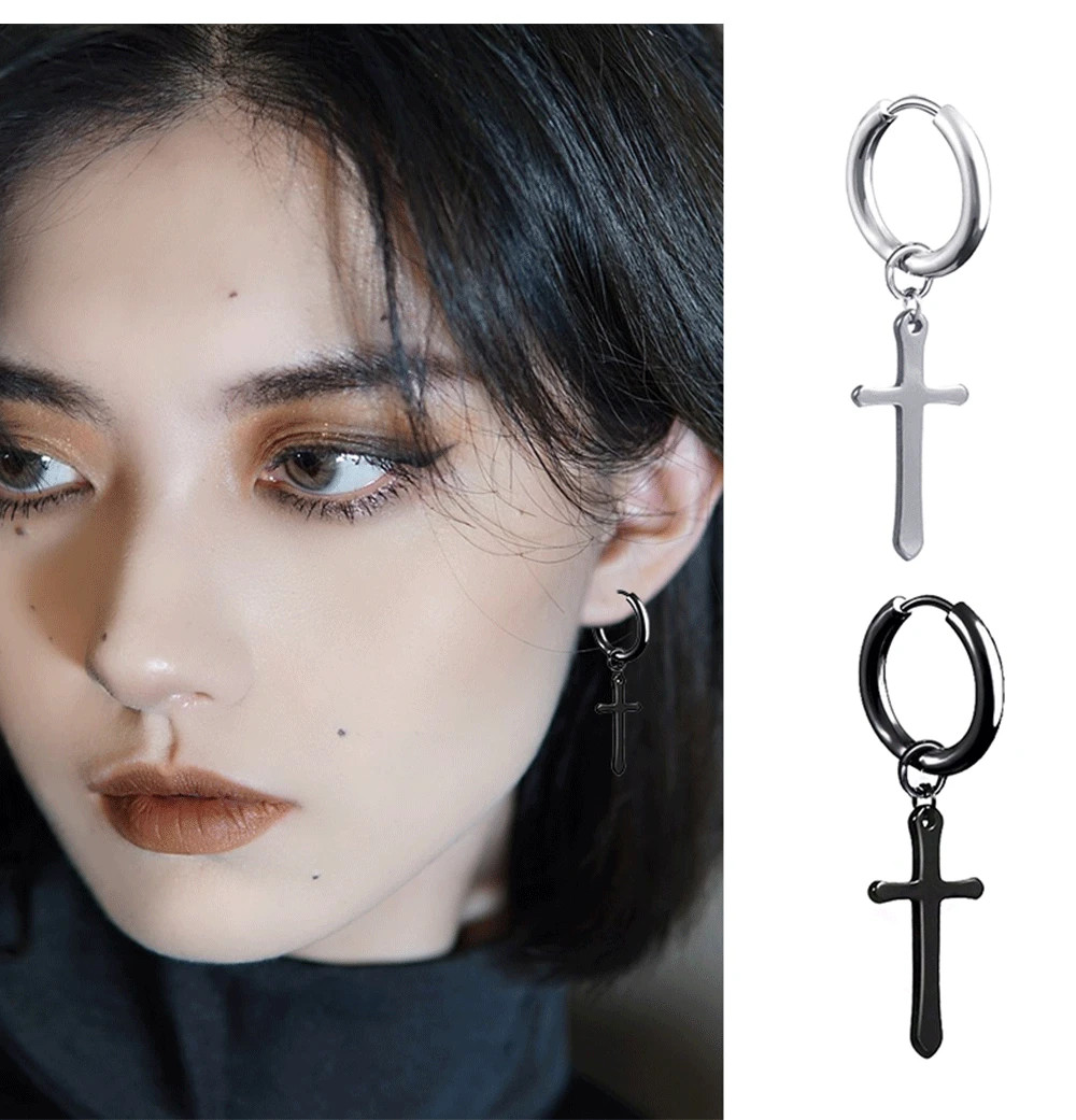 2 Pc Stainless Steel Hoop Earrings Men Black Tone Gothic Small Punk Jewelry