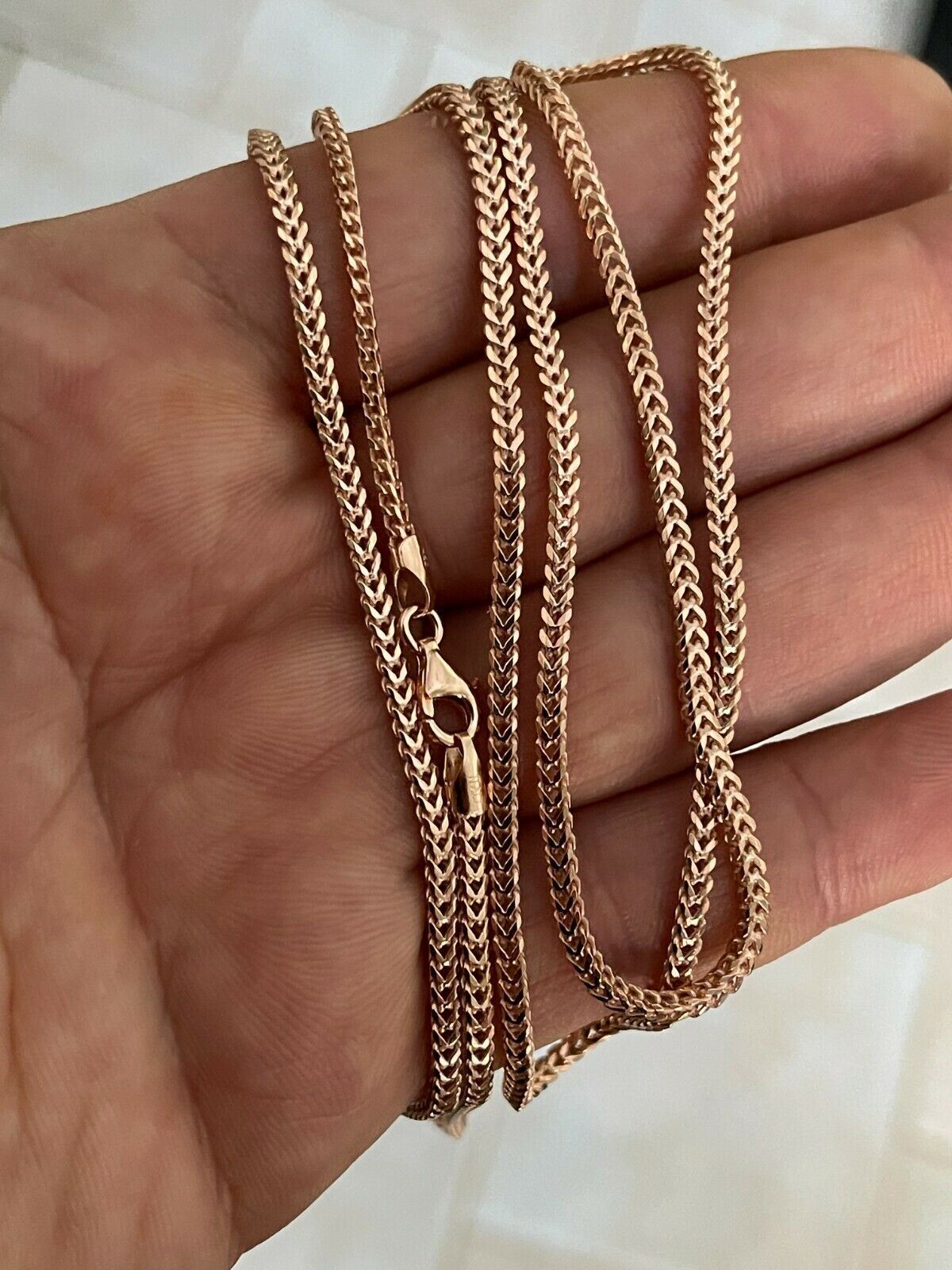 Franco Chain Real 14K Rose Gold Plated Solid 925 Sterling Silver 2mm Necklace