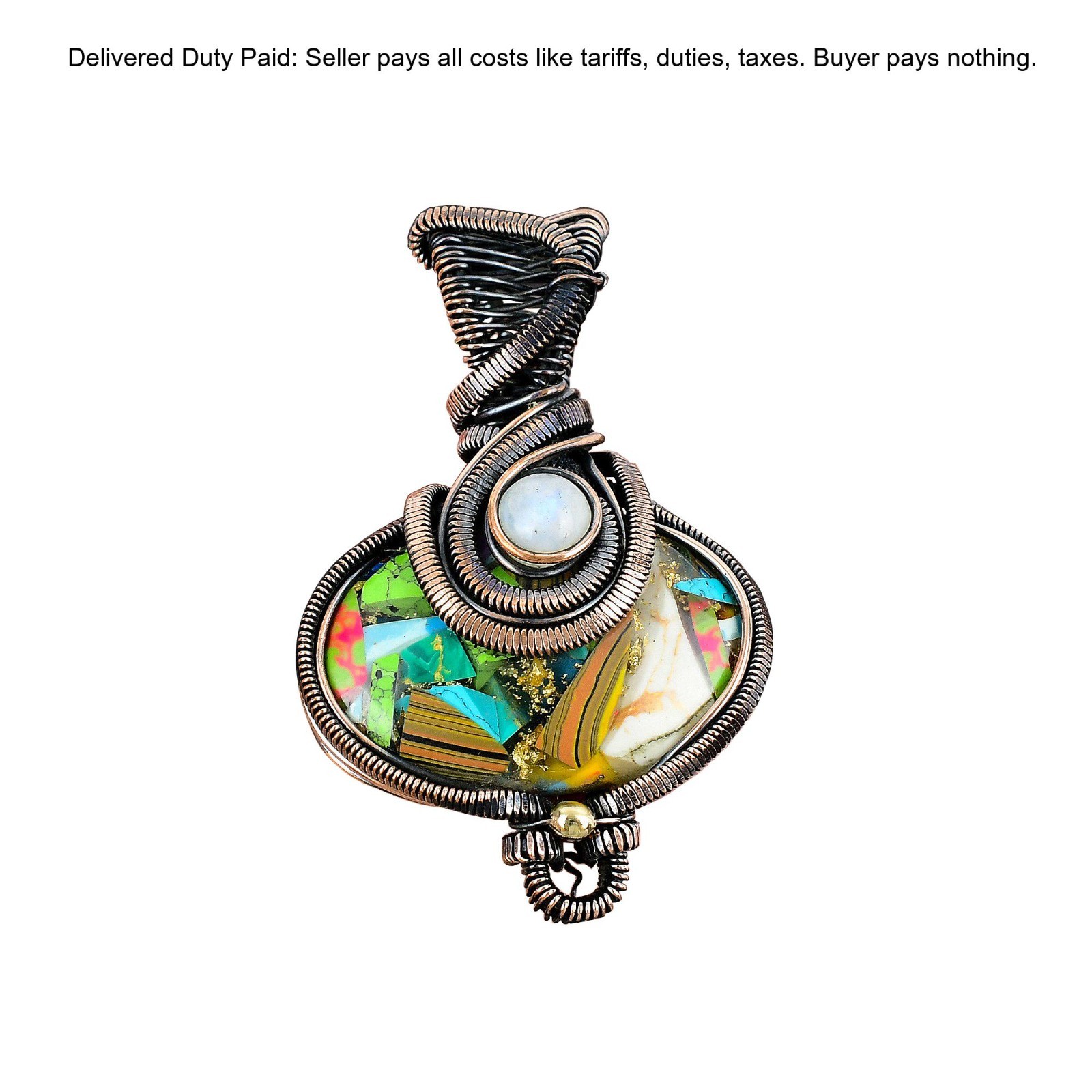 Copper Multi Turquoise Gemstone Rainbow Moonstone Wedding Pendant Jewelry Copper