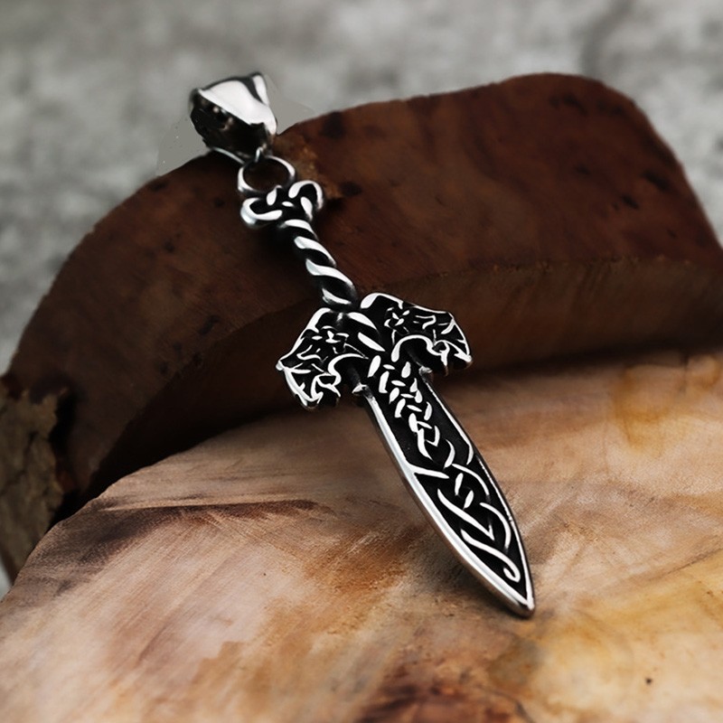 MENDEL Mens Stainless Steel Viking Dagger Knot Amulet Sword Pendant Necklace Men